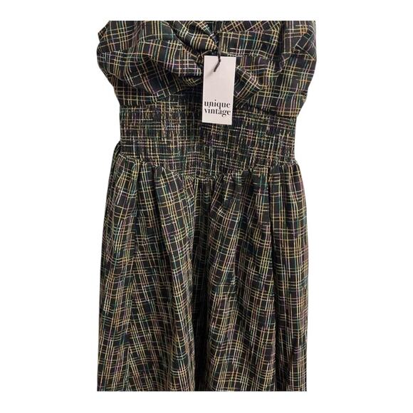 Unique Vintage Black Rainbow Plaid Smocked Swing 50s Dress Sz S #70 - Picture 4 of 7